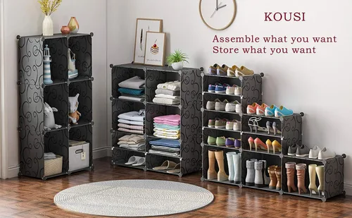 Vista 5 de KOUSI Zapatero portátil organizador de 12 rejillas, estante de torre, soporte de gabinete de almacenamiento expandible para tacones, botas