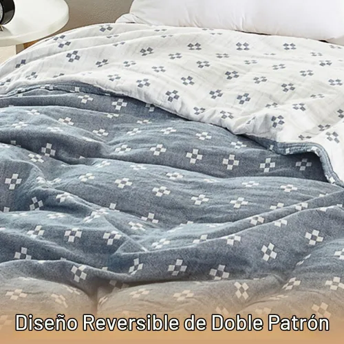 Vista 3 de Manta de muselina ligera y acogedora de 2 capas de 100% algodón para cama, sofá y sofá, colcha de verano con patrón, azul, tamaño individual, 59 x