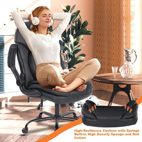Vista 5 de Silla ergonómica de escritorio de oficina con brazos abatibles de apoyo trasero, cómoda silla de oficina ejecutiva, color negro