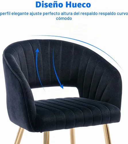 Vista 4 de KCC Silla de escritorio de terciopelo tapizada Sillas de comedor Sillas de Negro