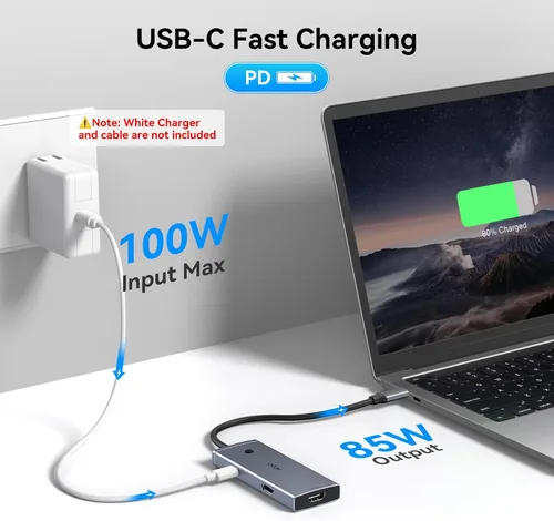 Vista 7 de HODO Docking Station to Dual HDMI Monitors USB C to Dual HDMI Adapter 4K Gris