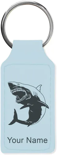Vista 30 de Llavero rectangular, gran tiburón blanco, grabado personalizado incluido, Bambú