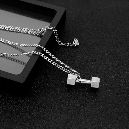 Vista 3 de K-POP - Collar de cadena con colgante de mancuernas para hombres y mujeres, punk hip hop, fitness, gimnasio, crossfit, collar ajustable de acero