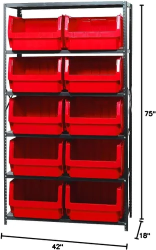 Vista 592 de Quantum QSBU-245BK Heavy Duty Shelving Unit with (7) Shelves and (24) QUS245 Black Bins for Garage Warehouse Storage Distribution 400 lb Load