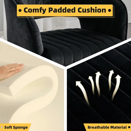 Vista 3 de ABET Juego de 2 sillas de comedor de terciopelo, rayas modernas con patas doradas, color negro