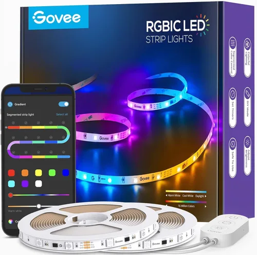 Vista 8 de Govee - Tira de luces LED RGBIC de 16.4 pies, luz de control inteligente de aplicación para dormitorio Bluetooth Color Changing LED Lights, DIY