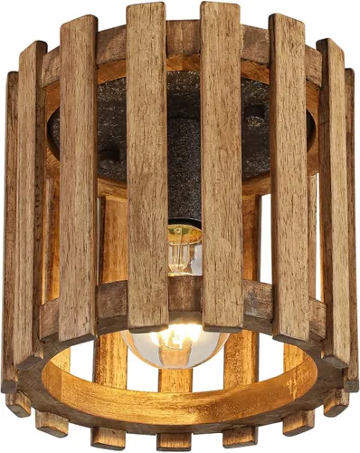Vista 11 de Lámpara de techo de montaje empotrado de granja, lámpara de madera cerca del techo, accesorios de iluminación rústicos de pasillo para cocina