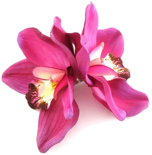 Vista 3 de Clip de pelo de flores de seda de orquídeas rosas fucsia doble con dientes