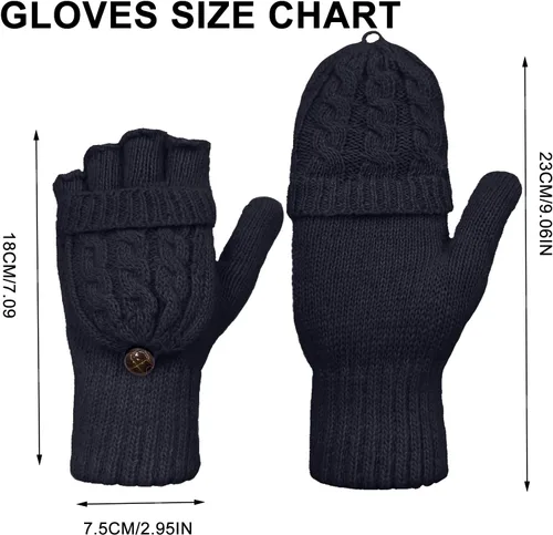 Vista 2 de Beurlike Guantes de invierno para mujer, de lana cálida, a prueba de viento, convertibles, sin dedos
