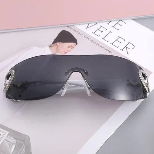 Vista 6 de Pro Acme Gafas de sol envolventes Y2K sin montura para mujeres y hombres, gafas de sol futuristas de moda de gran tamaño, sombra fresca 2000S