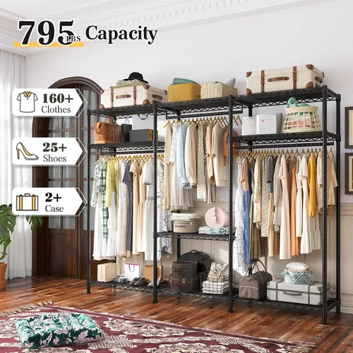 Vista 2 de Raybee Perchero de Ropa de Servicio Pesado Capacidad de Carga 795 LBS Percheros de Ropa Portátiles para Colgar Ropa Perchero Ajustable, 56" An x 16
