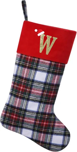 Vista 38 de Calcetines de Navidad personalizados con monograma inicial, adornos colgantes, medias clásicas de cuadros negros de 19 pulgadas, decoraciones