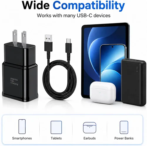 Vista 5 de Cargador tipo C de carga rápida, paquete de 2 bloques de carga USB C Android para teléfono y cable de carga de 3 pies, para Samsung Galaxy S8/S9/S10