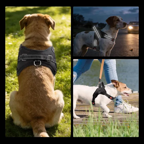 Vista 6 de Arnés para perro, chaleco para mascotas sin tirones, tira reflectante a prueba de escape, fácil de ajustar, arnés para perro con función a prueba