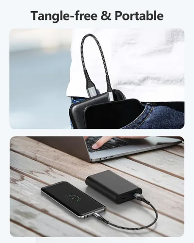 Vista 6 de SUNGUY Paquete de 3 cables USB C cortos de 6 pulgadas, 3 A USB A a USB C, cable de carga rápida, transferencia de datos, trenzado, compatible