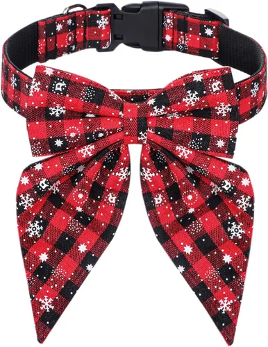 Vista 9 de Collar de perro de Navidad Malier con moño, collares de Navidad rojos clásicos para niñas y niños, collares de cachorro ajustables y lindos