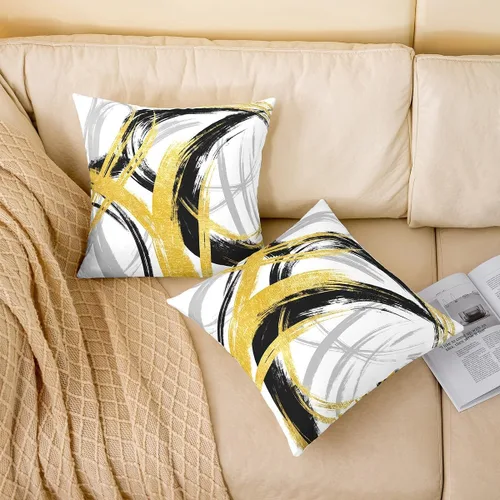 Vista 52 de Juego de 2 fundas de almohada abstractas de 16 x 16 pulgadas para niños, niñas, adolescentes, decoración de dormitorio, moderna a rayas, decoración