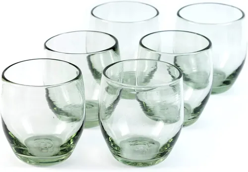 Vista 7 de Vasos mexicanos soplados a mano de 9 oz para beber - Juego de 6, 9 onzas líquidas cada uno, borde aguamarina