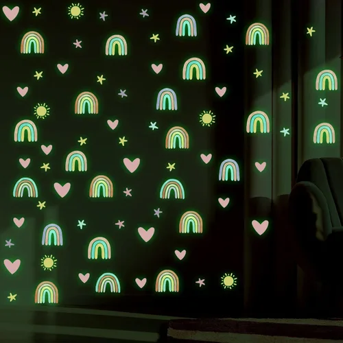 Vista 8 de Epakh Calcomanías de Decoración de Pared de Arcoíris Calcomanía Pequeña de Arcoíris Acuarela Corazón Estrella Sol Calcomanías de Pared Decoración