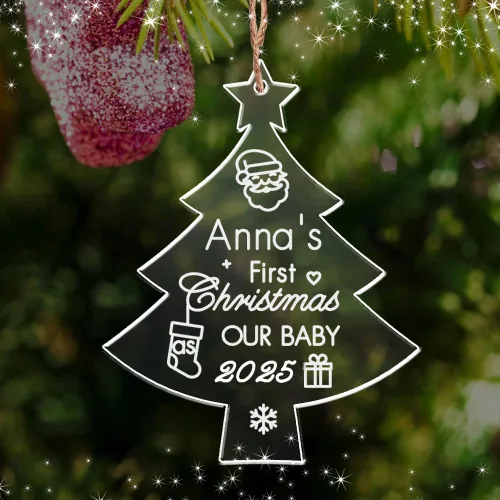 Vista 7 de Adornos personalizados para árbol de Navidad, decoración de Navidad personalizada para el nuevo hogar, nombres grabados de miembros de la familia