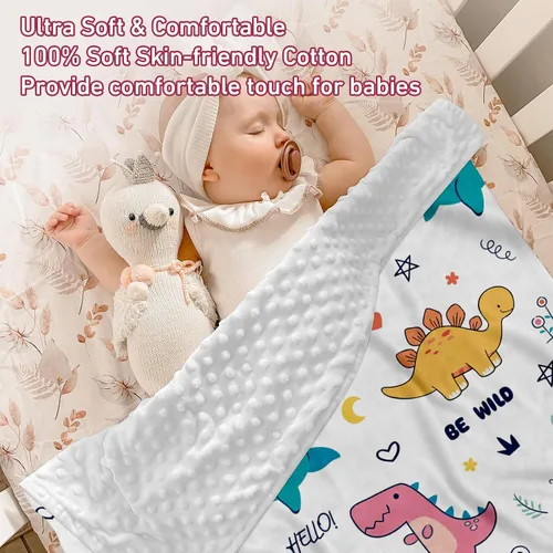 Vista 5 de Manta de doble capa para bebé con nombre personalizado, estampado de dinosaurio blanco, manta de ropa de cama personalizada para Halloween, para 03