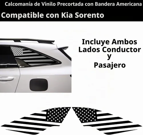 Vista 4 de BOGAR TECH DESIGNS Calcomanía de vinilo precortada con la bandera estadounidense de un cuarto de ventana, compatible con Kia Sorento 2021-2025, Negro