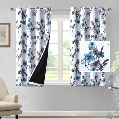 Vista 23 de H.VERSAILTEX - Cortinas 100% blackout con estampado floral de cattleyas, 45 pulgadas de largo, juego de 2 paneles térmicos con forro negro, a prueba