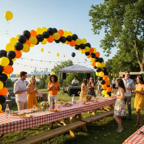 Vista 5 de TNWBA Paquete de 60 globos de látex de 12 pulgadas, color negro, amarillo, naranja, para cumpleaños, bodas, baby shower, decoración de fiesta