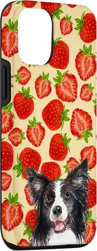Vista 3 de iPhone 15 Border Collie Dog Red Cut Fresas Fruta Crema Patrón Caso