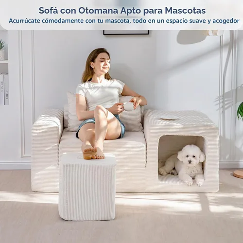 Vista 5 de MAXYOYO Sofá plegable, sofá convertible con reposabrazos, sofá multifuncional con almohada y bolsillos, sofá deshuesado para sala de estar