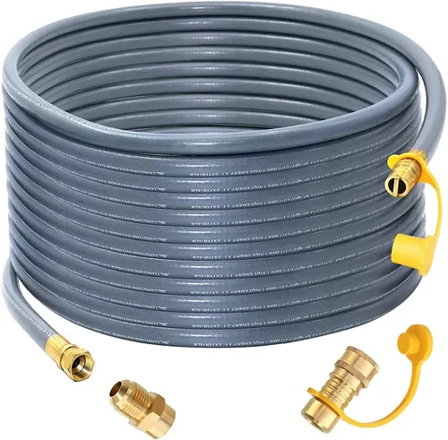 Vista 10 de Manguera de Gas Natural Mejorada de 12 Pies y 1/2 Pulgada con Conexión Rápida para RV, Línea de Gas para Parrilla Exterior con Accesorios