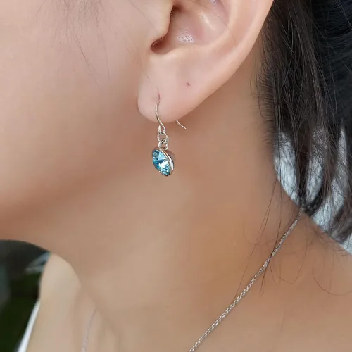 Vista 3 de UPSERA Aretes colgantes de cristal, aretes de cristal de piedras preciosas de imitación para mujer, aretes de gota chapados en rodio con piedras