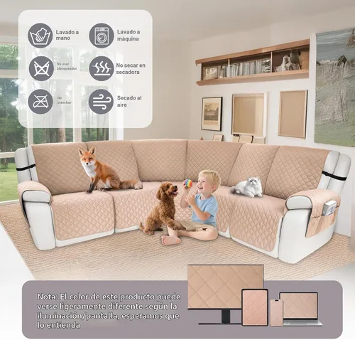 Vista 7 de Fundas impermeables para sofá reclinable seccional en forma de L, 7 piezas, antideslizantes, lavables, juego de fundas reclinables para mascotas