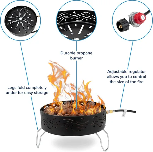 Vista 5 de Camco Fogata de propano portátil Cuenta con manguera de 8 pies y regulador ajustable Ideal para campamentos con restricciones de fuego (58047)