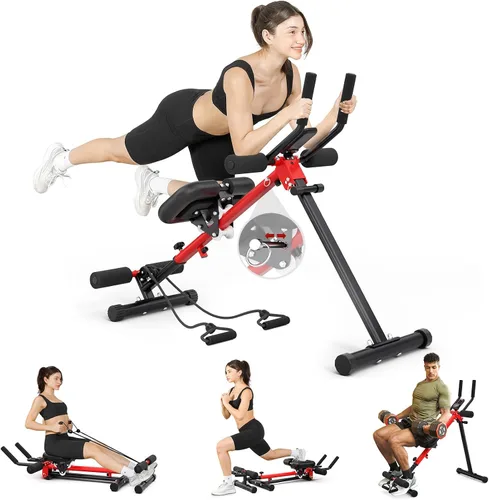 Vista 10 de Yoleo Máquinas de abdominales y remo 2 en 1 para el hogar, equipo de entrenamiento de abdominales plegable, máquina de entrenamiento abdominal