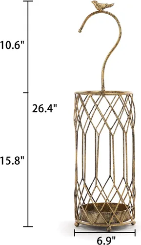 Vista 2 de Soporte para paraguas, soporte redondo dorado para sombrilla para entrada, bastones para caminar, decoración de pasillo de entrada de metal
