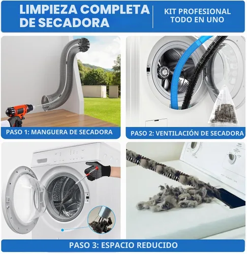 Vista 3 de PetOde Kit Limpiador de Conducto de Secadora de 32 Pies, Kit de Limpieza de Conducto de Secadora Removedor de Pelusa con Cepillo de Conducto