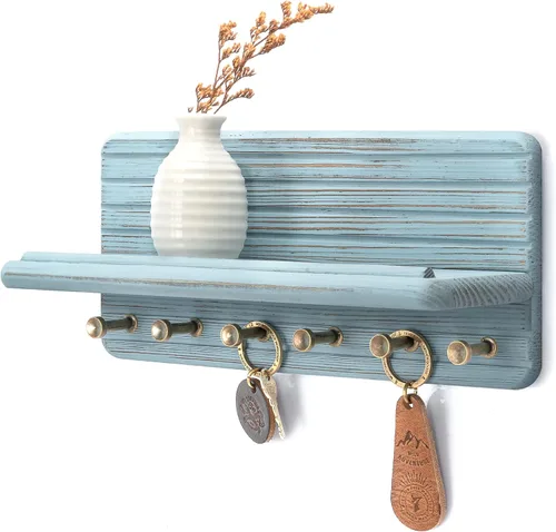 Vista 28 de Rebee Vision Soporte de pared de madera de acacia para decoración del hogar, mini llavero de 7 pulgadas para pared con 4 ganchos resistentes