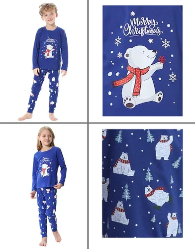 Vista 6 de Hupohoi - Conjunto de pijamas a juego para toda la familia lindo oso polar ropa para dormir navideña.