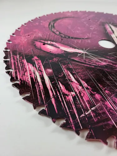 Vista 8 de Double Sided Saw blade Painting in Purple Colors of Fantasy Landscape scenes Flip Sides by artist Jason Girard