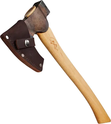 Vista 5 de COUNCIL TOOL Wood-Craft Hacha Talladora de Campamento - Hacha de Bushcraft de 1.7 libras con Mango de Hickory Curvado de 16" y Funda de Cuero