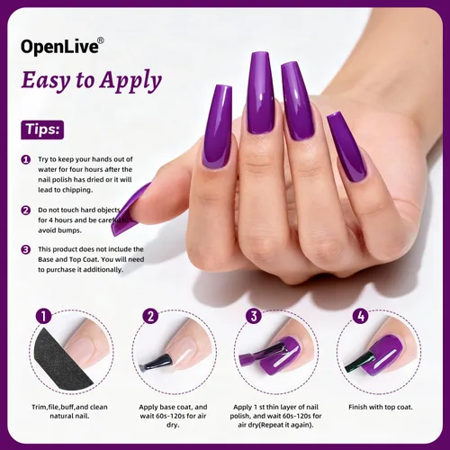 Vista 65 de OpenLive Esmalte de uñas negro de 0.6 fl oz, gran volumen, secado rápido, secado rápido y de larga duración, arte de uñas de color para bricolaje