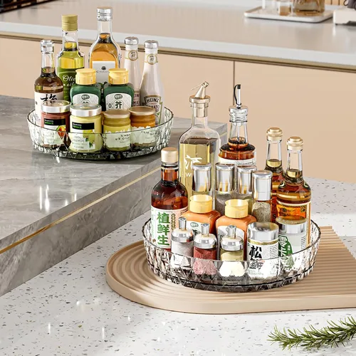 Vista 3 de Lazy Susan - Organizador giratorio transparente para armarios de cocina, estante de especias, refrigerador, baño y almacenamiento de encimera