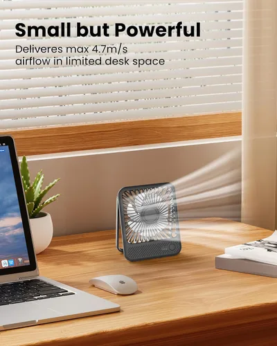 Vista 3 de Koonie - Ventilador de escritorio, ultra silencioso con batería de 2.5-11h, pequeño ventilador USB con viento fuerte, plegable con inclinación
