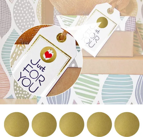 Vista 2 de 1 rollo de 1000 calcomanías redondas de 1 pulgada, etiquetas autoadhesivas para boletos de lotería, manualidades, juegos de rifa, creación de Dorado