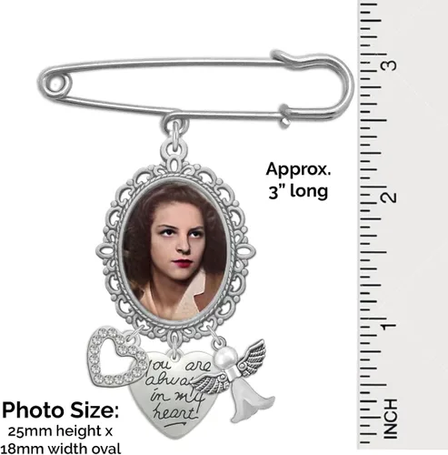Vista 3 de Abalorio de recuerdo para ramo de boda, broche de fotos conmemorativas, dije de recuerdo para novia con corazón de diamantes de imitación, ángel