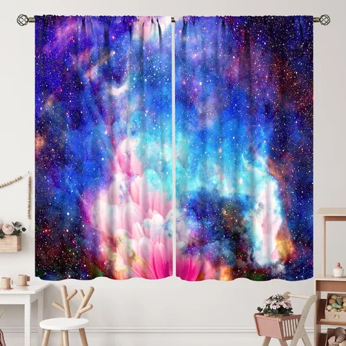 Vista 22 de Cortinas de planeta galaxia, espacio exterior, universo, nebulosa, estrellas, cielo estrellado, con bolsillo para cortinero, para sala de estar