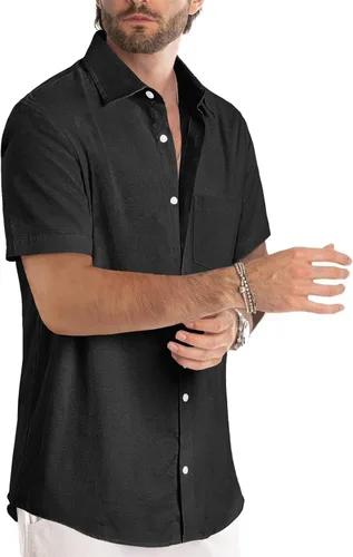 Vista 147 de JMIERR Camisas de vestir a rayas con botones y manga corta para hombre
