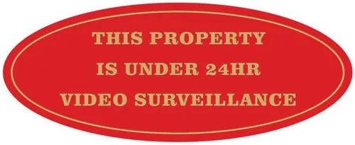 Vista 16 de Cartel de vigilancia oval PROPERTY UNDER 24HR - Negro - Pequeño (1 paquete)