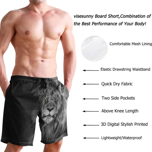 Vista 4 de visesunny Pantalones cortos de playa novedosos para hombre, secado rápido, deportes, correr, natación, pantalones cortos, trajes de baño, forro